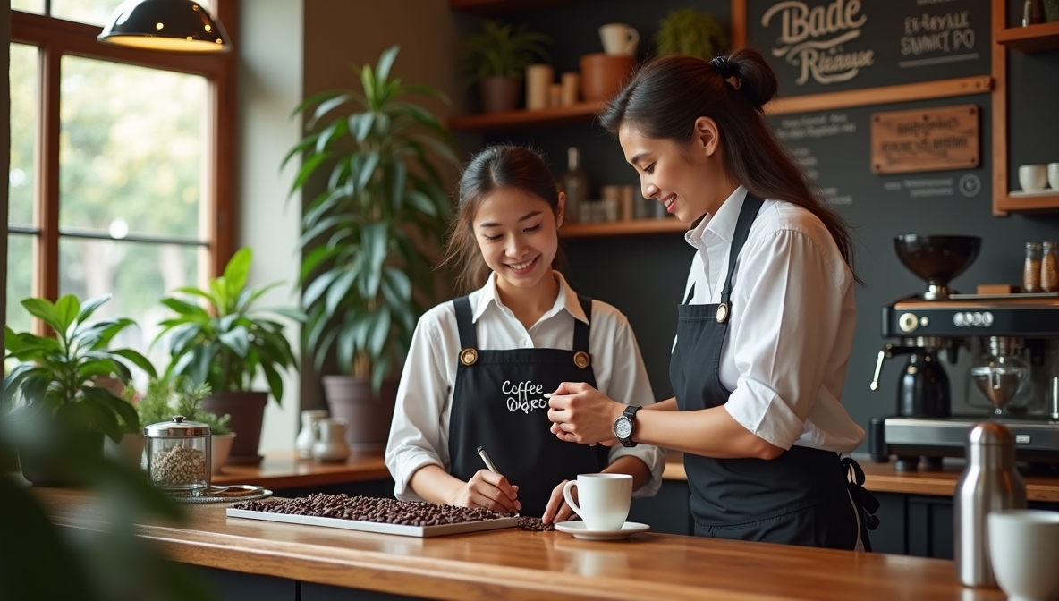 Barista pouring coffee